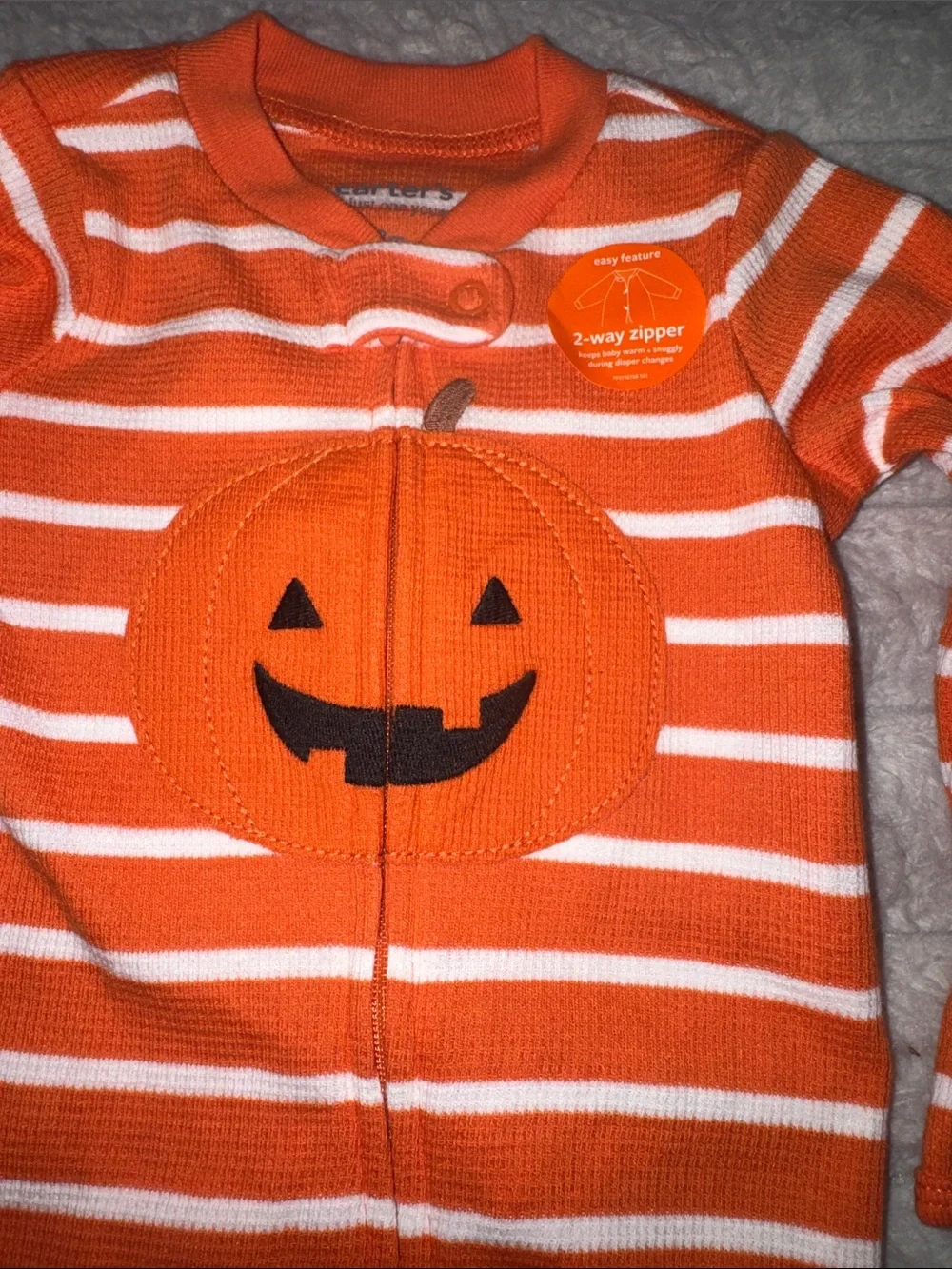 Carter's Orange & White Striped Pumpkin Footed Pajamas